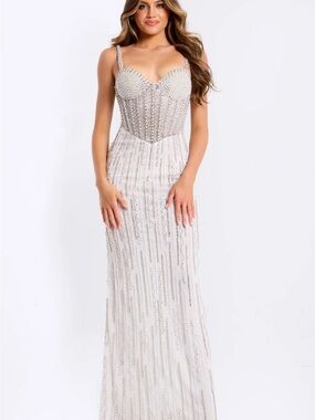 Jovani Ivory Beaded Corset Gown